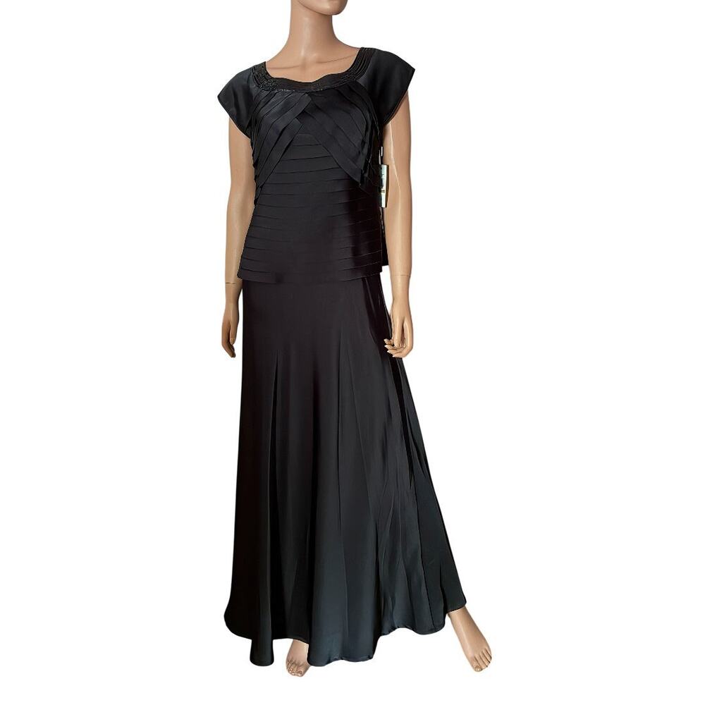 Calvin Klein Black 2 Pc Maxi Dress Set Beaded Pleated Mock Two Piece Size 12
